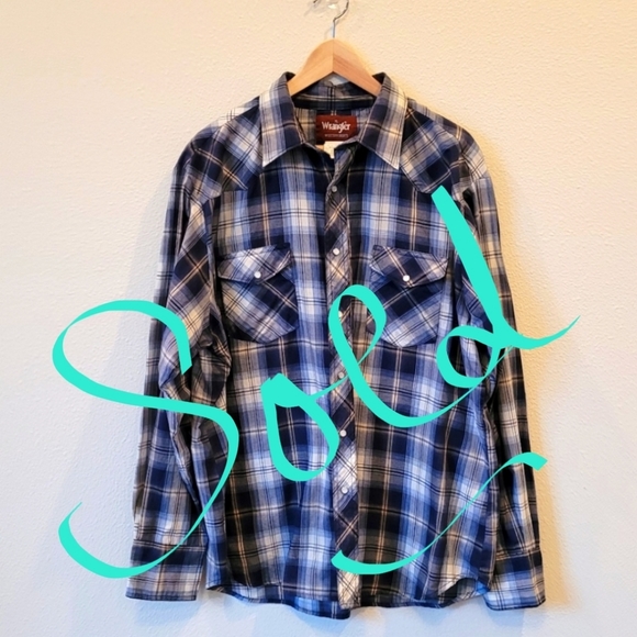 Wrangler Pearl Snap Western Wear Cotton Plaid Cowboy Button Up Shirt XL